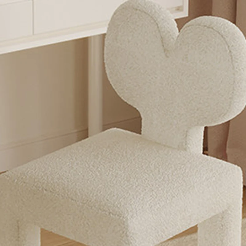 Contemporary Creative Sherpa Fabric & Velvet Fabric Iron Frame Heart-Back Cute Vanity Stool With Backrest For Bedroom