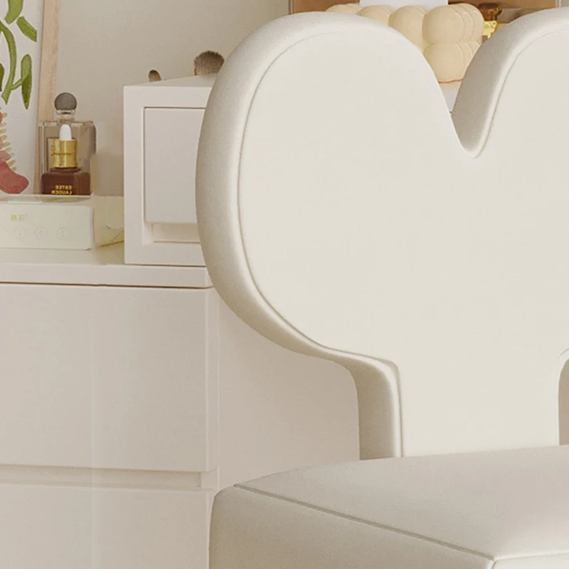 Contemporary Creative Sherpa Fabric & Velvet Fabric Iron Frame Heart-Back Cute Vanity Stool With Backrest For Bedroom