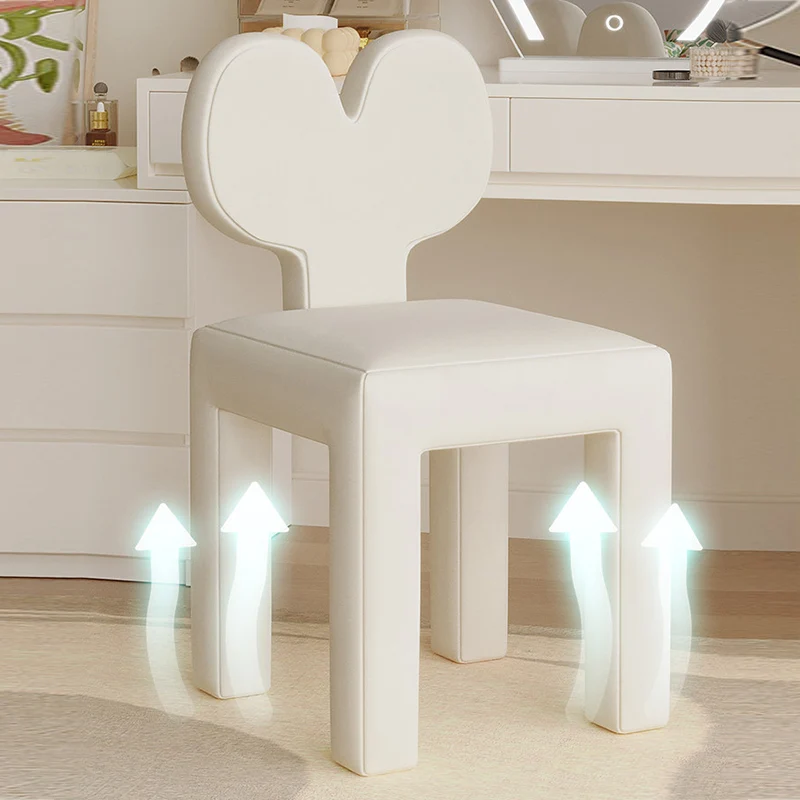 Contemporary Creative Sherpa Fabric & Velvet Fabric Iron Frame Heart-Back Cute Vanity Stool With Backrest For Bedroom