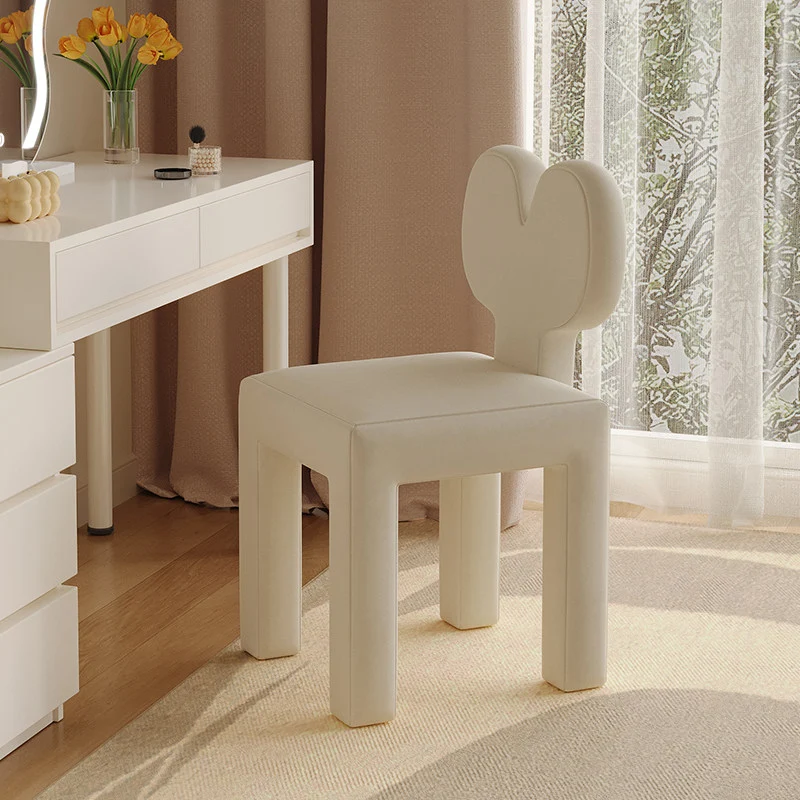 Contemporary Creative Sherpa Fabric & Velvet Fabric Iron Frame Heart-Back Cute Vanity Stool With Backrest For Bedroom