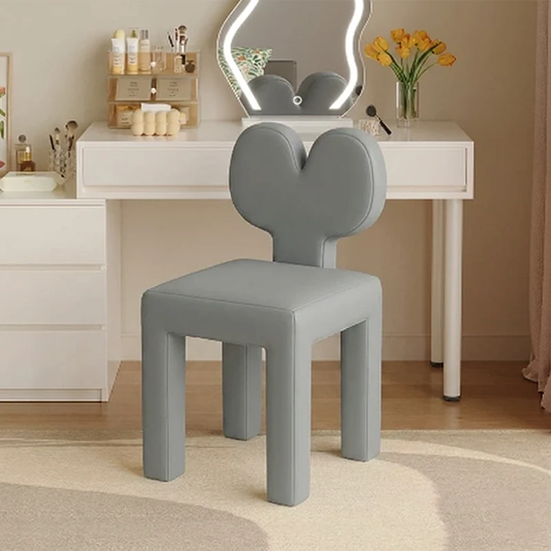Contemporary Creative Sherpa Fabric & Velvet Fabric Iron Frame Heart-Back Cute Vanity Stool With Backrest For Bedroom