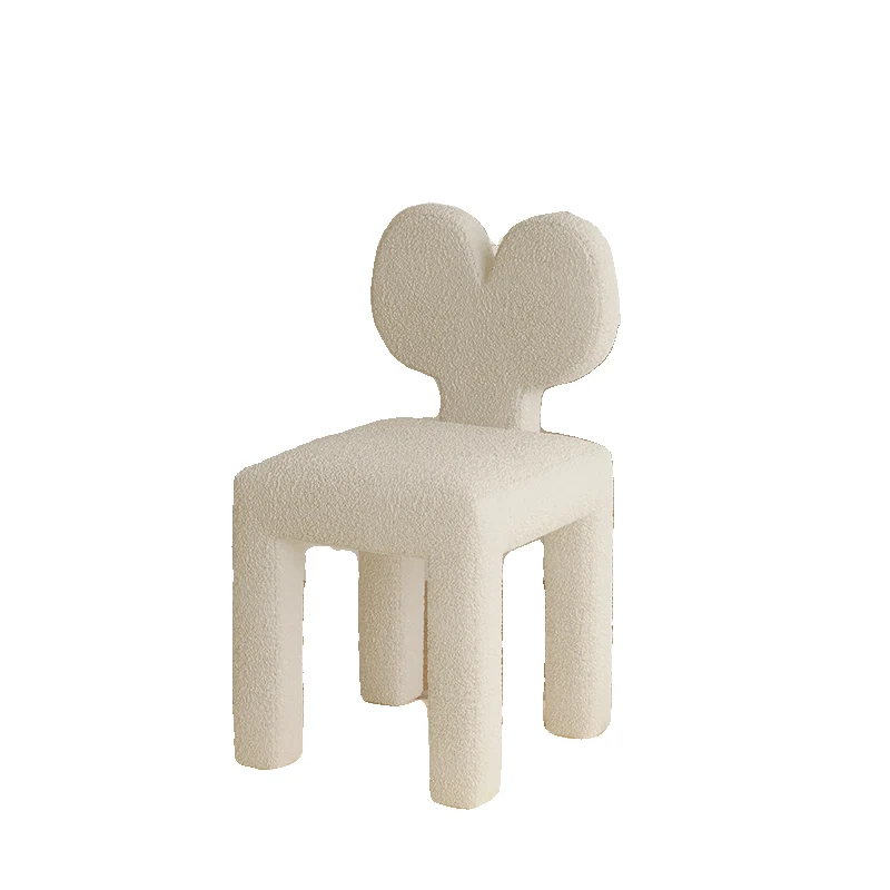 Contemporary Creative Sherpa Fabric & Velvet Fabric Iron Frame Heart-Back Cute Vanity Stool With Backrest For Bedroom