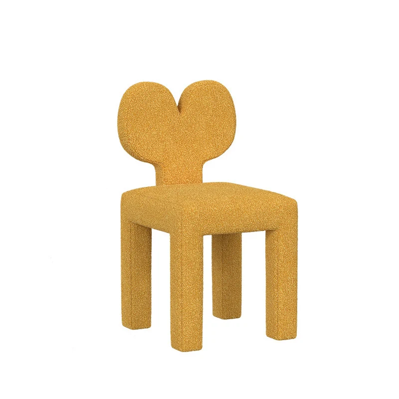 Contemporary Creative Sherpa Fabric & Velvet Fabric Iron Frame Heart-Back Cute Vanity Stool With Backrest For Bedroom