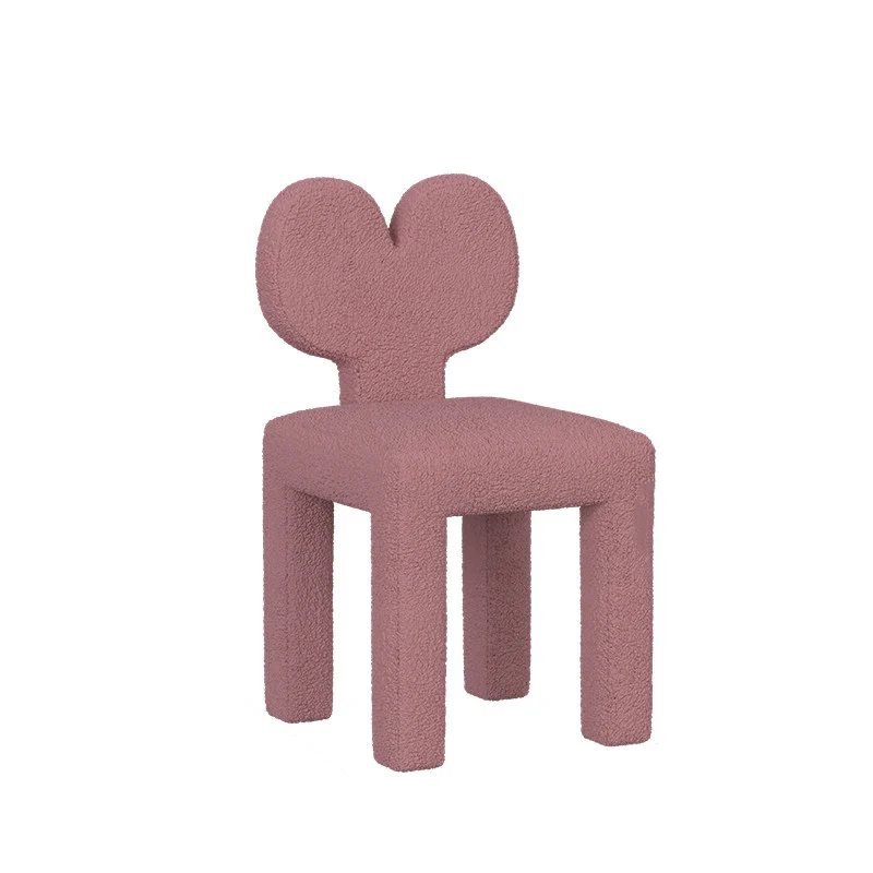 Contemporary Creative Sherpa Fabric & Velvet Fabric Iron Frame Heart-Back Cute Vanity Stool With Backrest For Bedroom
