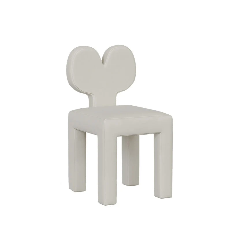 Contemporary Creative Sherpa Fabric & Velvet Fabric Iron Frame Heart-Back Cute Vanity Stool With Backrest For Bedroom