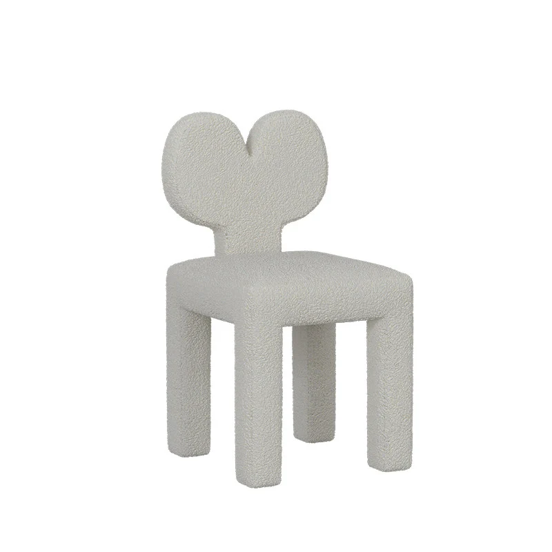 Contemporary Creative Sherpa Fabric & Velvet Fabric Iron Frame Heart-Back Cute Vanity Stool With Backrest For Bedroom