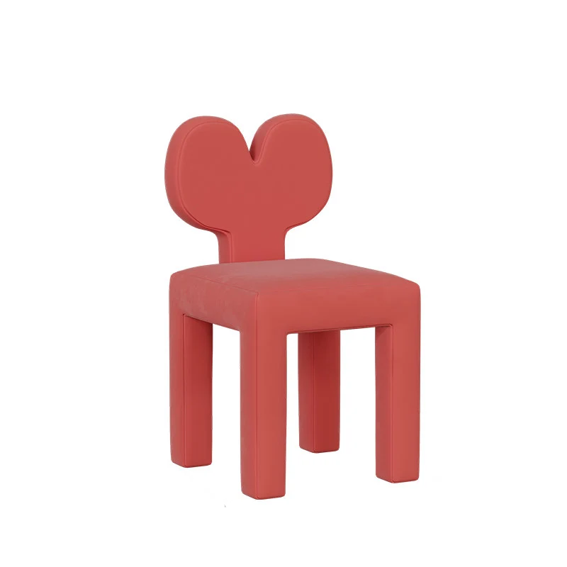 Contemporary Creative Sherpa Fabric & Velvet Fabric Iron Frame Heart-Back Cute Vanity Stool With Backrest For Bedroom
