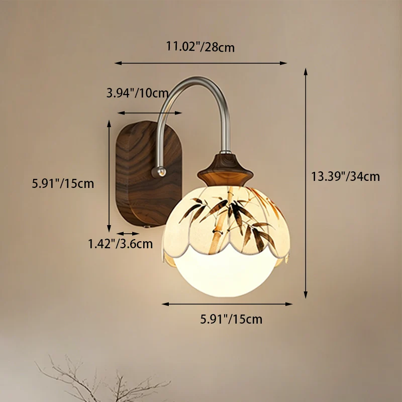 Traditional Chinese Floral Print Iron Fabric Round 1-Light Wall Sconce Lamp For Bedroom