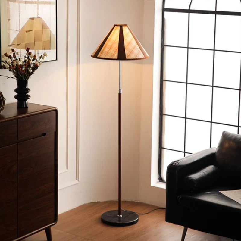 Traditional French Iron Marble Faux Leather Fabric Fan-Shaped 1-Light Standing Floor Lamp For Living Room & Bedroom