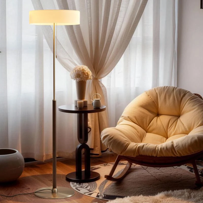 Contemporary Scandinavian Ash Wood Stainless Steel Aluminum Glass Round 3-Light Standing Floor Lamp For Living Room & Bedroom