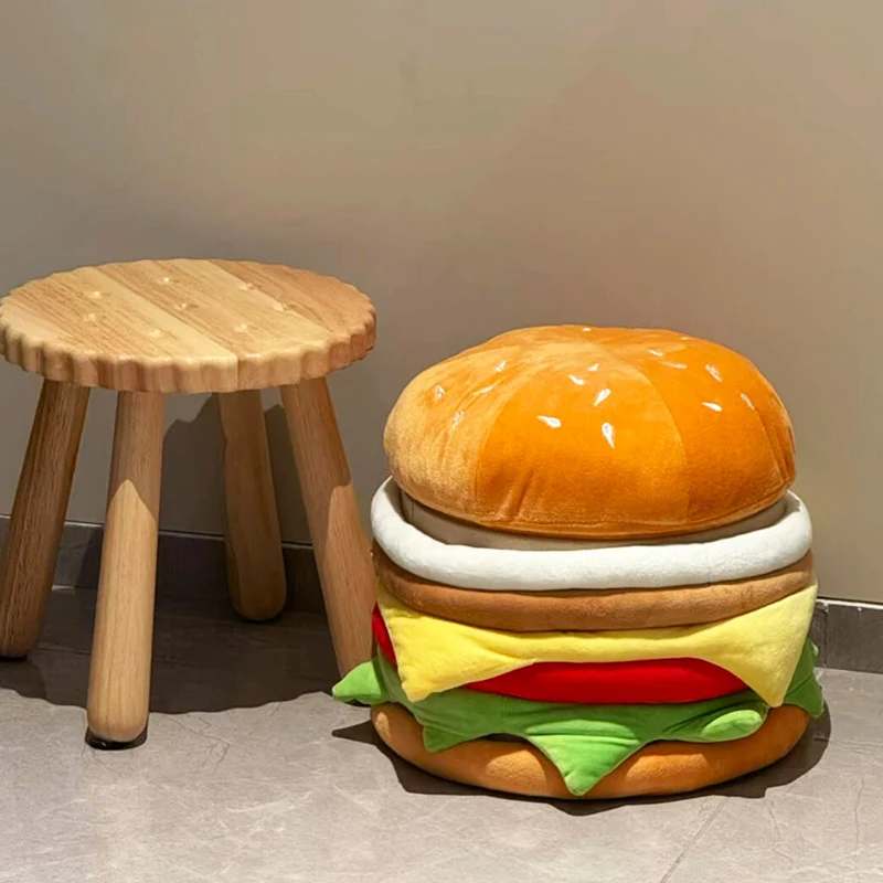 Contemporary Creative Velvet Particleboard Round Hamburger Low Stool Removable & Storage For Living Room