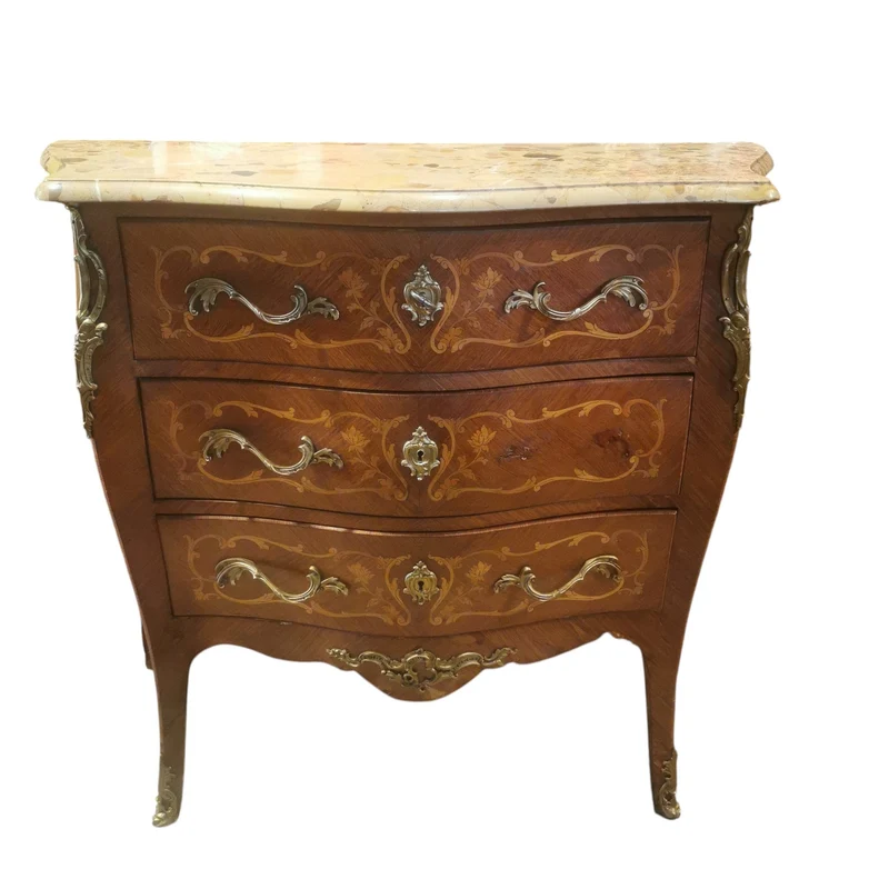 Louis XV three-drawer chest of drawers with marble marquetry