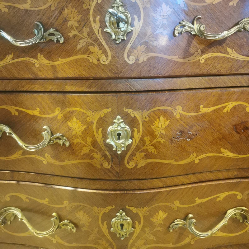 Louis XV three-drawer chest of drawers with marble marquetry