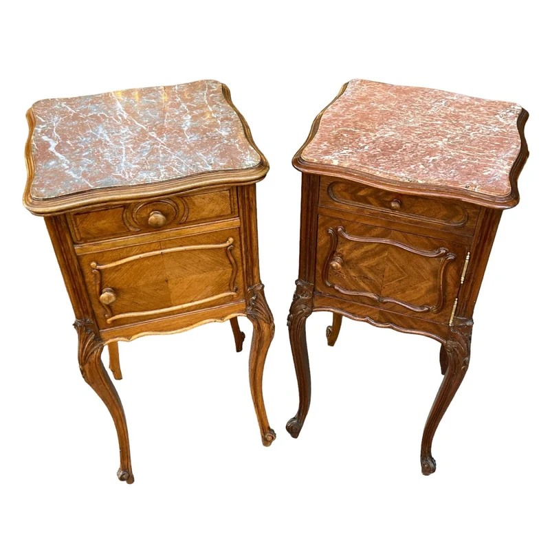 Norman marble and blond mahogany nightstands