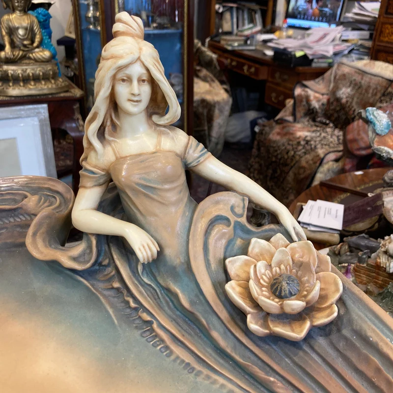 Polychrome terracotta vide-poche by artist Carl Klimt Art Nouveau