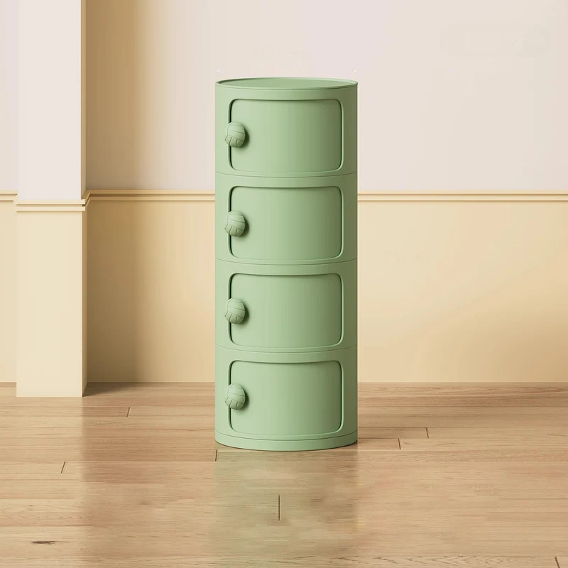 Modern Minimalist Dopamine Detachable Round Plastic Nightstand 1/2/3/4-Cabinet For Bedroom