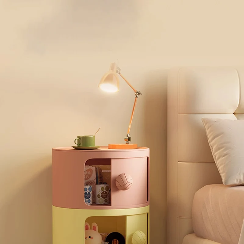 Modern Minimalist Dopamine Detachable Round Plastic Nightstand 1/2/3/4-Cabinet For Bedroom