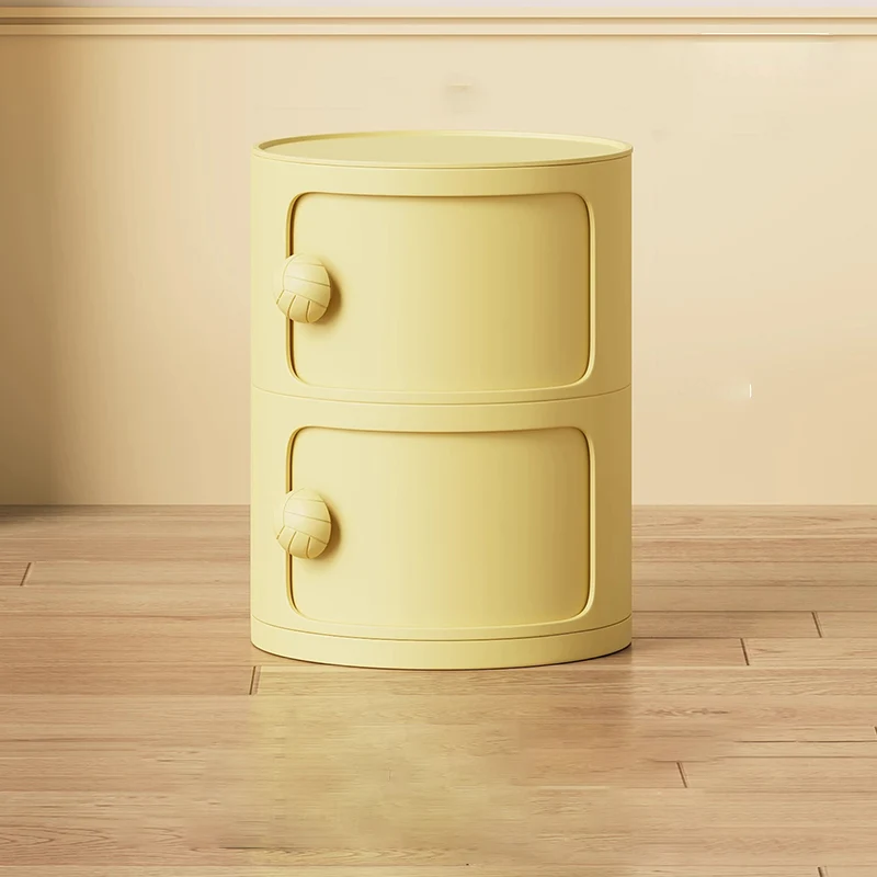 Modern Minimalist Dopamine Detachable Round Plastic Nightstand 1/2/3/4-Cabinet For Bedroom