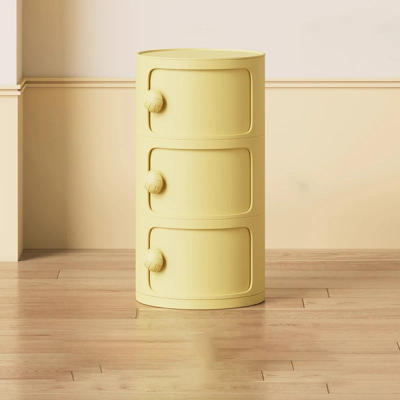 Modern Minimalist Dopamine Detachable Round Plastic Nightstand 1/2/3/4-Cabinet For Bedroom