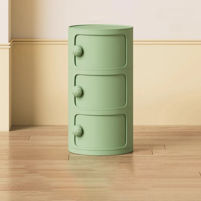 Modern Minimalist Dopamine Detachable Round Plastic Nightstand 1/2/3/4-Cabinet For Bedroom