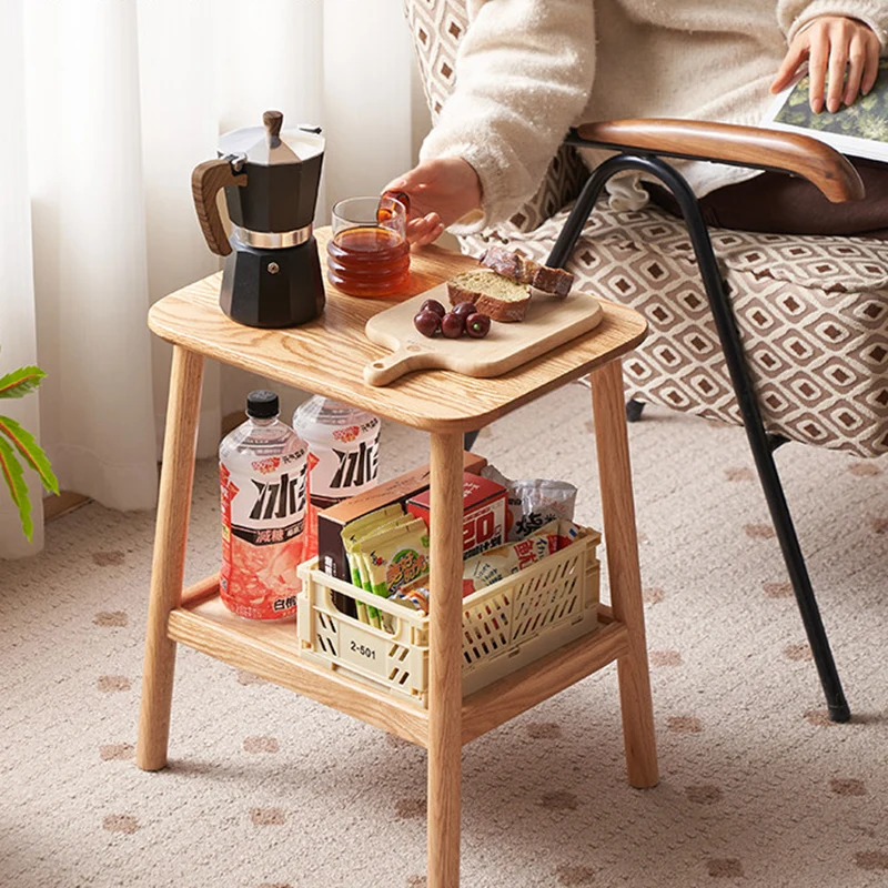 Traditional Japanese Oak Wood Paulownia Wood Trapezoidal Lightweight Portable Side Table 2-Layer For Living Room & Bedroom