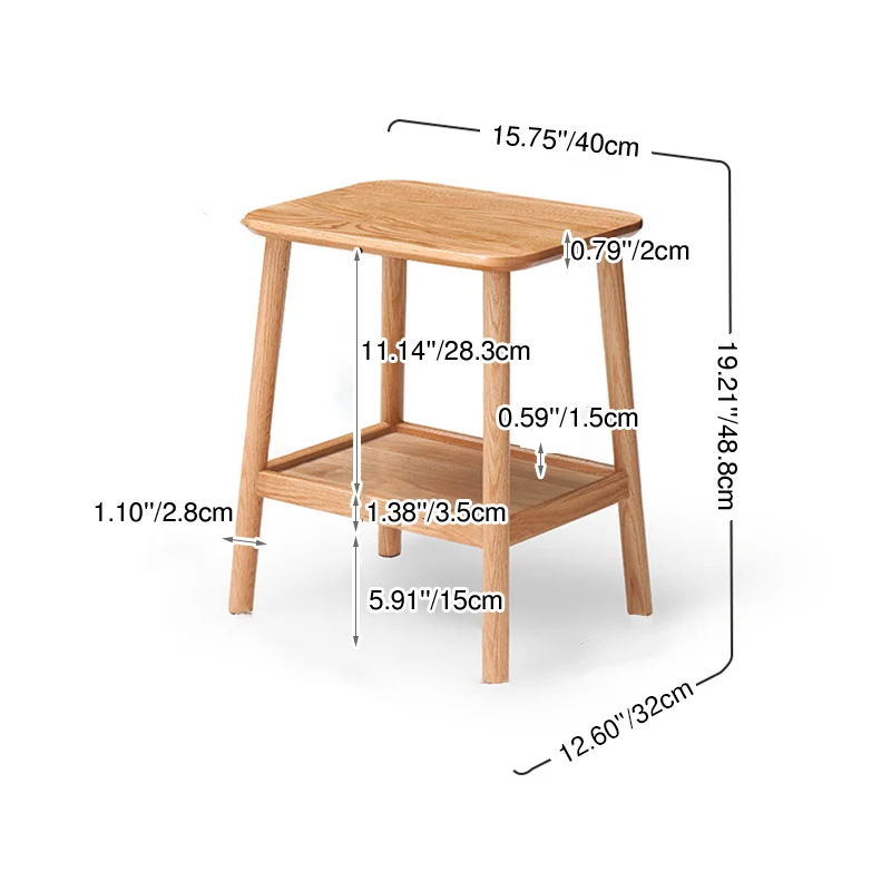Traditional Japanese Oak Wood Paulownia Wood Trapezoidal Lightweight Portable Side Table 2-Layer For Living Room & Bedroom