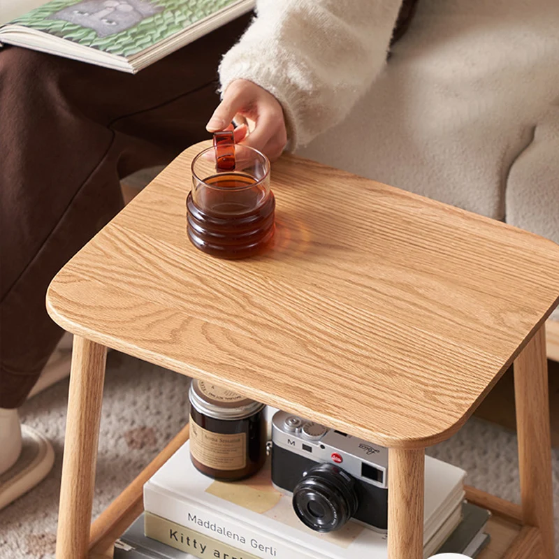 Traditional Japanese Oak Wood Paulownia Wood Trapezoidal Lightweight Portable Side Table 2-Layer For Living Room & Bedroom
