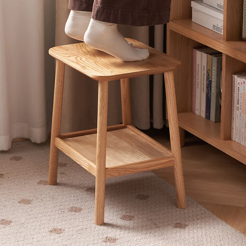 Traditional Japanese Oak Wood Paulownia Wood Trapezoidal Lightweight Portable Side Table 2-Layer For Living Room & Bedroom