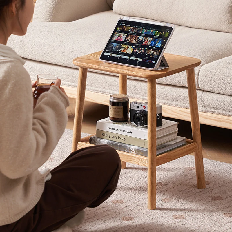 Traditional Japanese Oak Wood Paulownia Wood Trapezoidal Lightweight Portable Side Table 2-Layer For Living Room & Bedroom