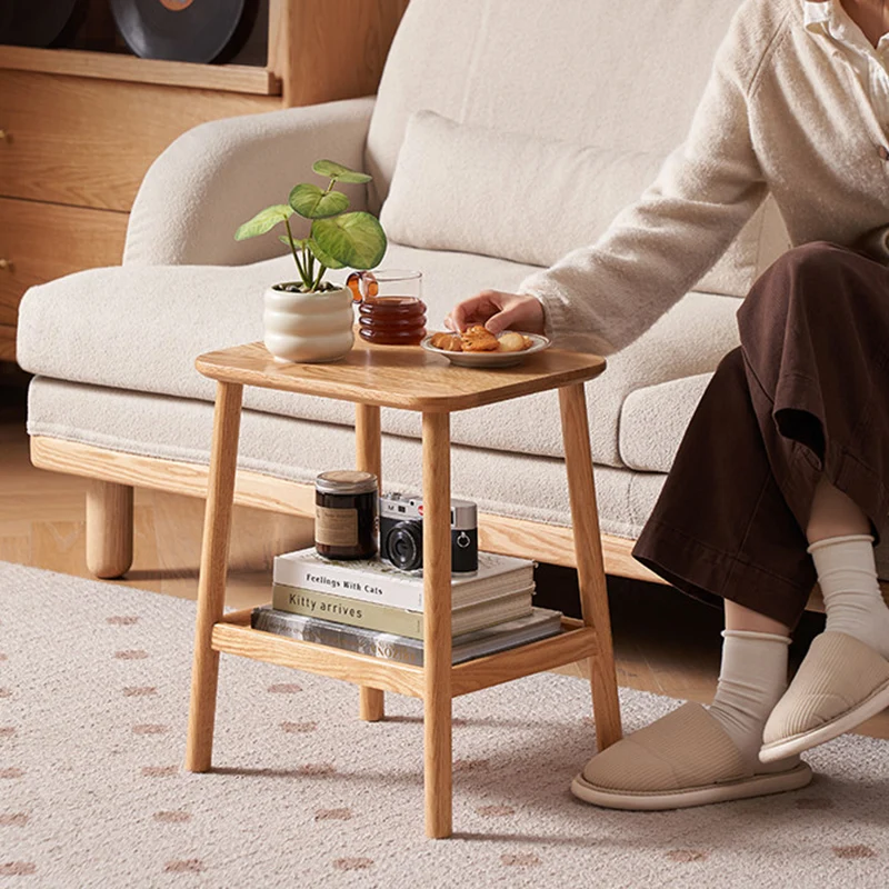 Traditional Japanese Oak Wood Paulownia Wood Trapezoidal Lightweight Portable Side Table 2-Layer For Living Room & Bedroom