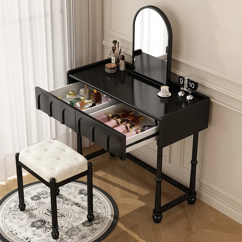 Traditional Vintage Plywood Pine Glass Arched Rectangular Makeup Vanity 1/2 Drawers For Bedroom