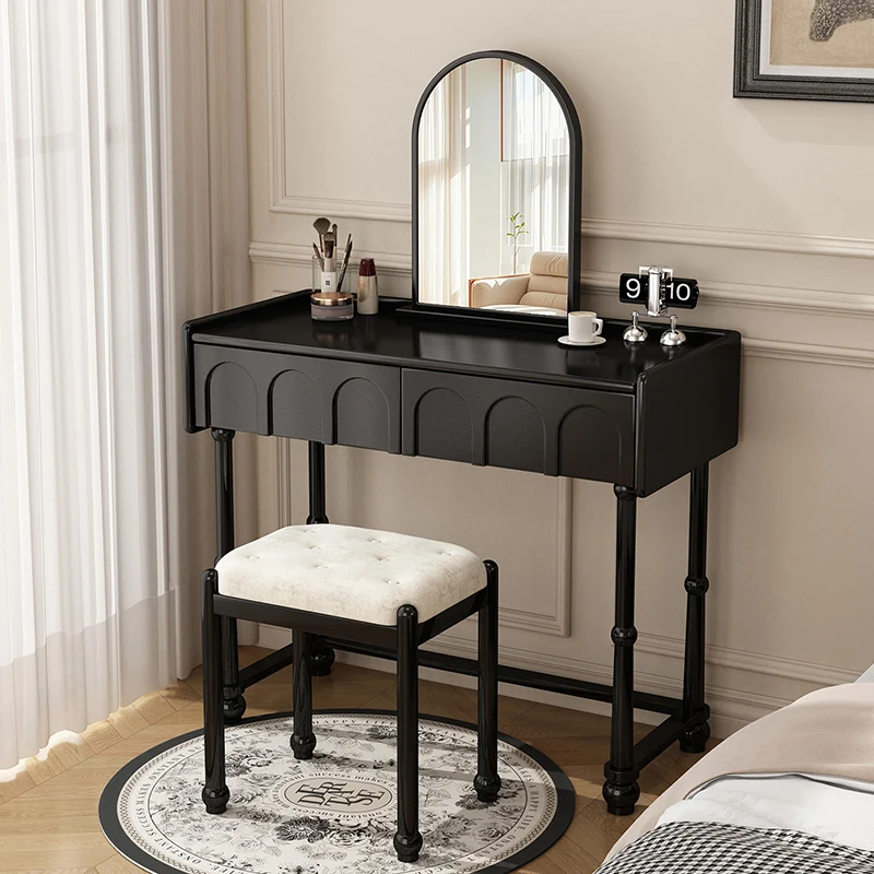 Traditional Vintage Plywood Pine Glass Arched Rectangular Makeup Vanity 1/2 Drawers For Bedroom