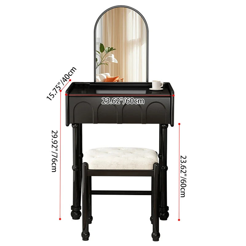 Traditional Vintage Plywood Pine Glass Arched Rectangular Makeup Vanity 1/2 Drawers For Bedroom