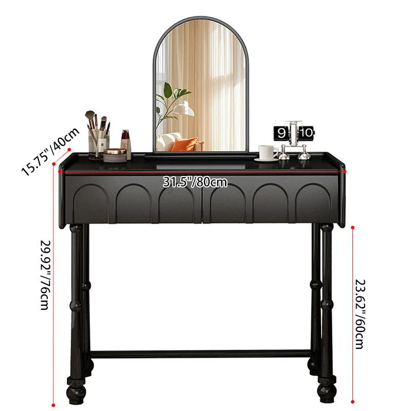 Traditional Vintage Plywood Pine Glass Arched Rectangular Makeup Vanity 1/2 Drawers For Bedroom