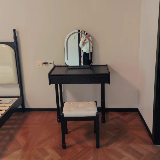 Traditional Vintage Plywood Pine Glass Arched Rectangular Makeup Vanity 1/2 Drawers For Bedroom