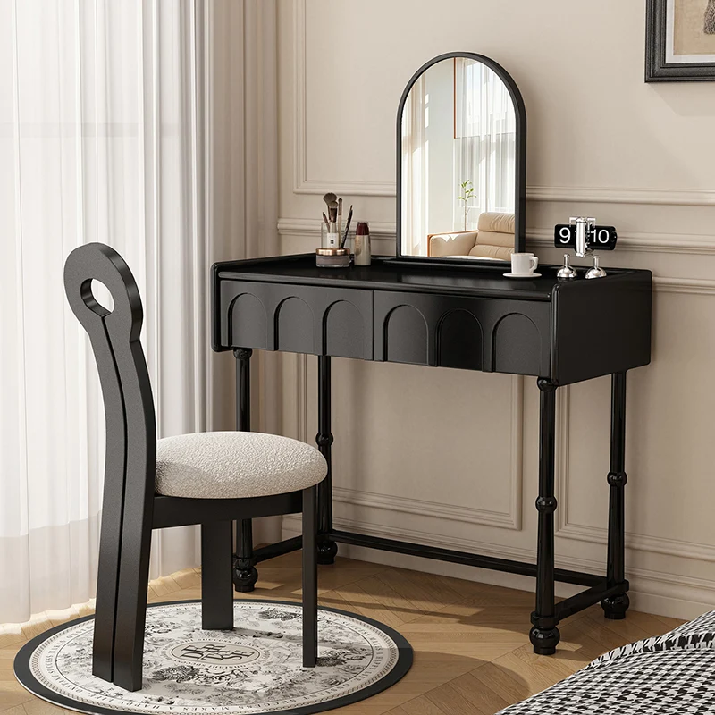 Traditional Vintage Plywood Pine Glass Arched Rectangular Makeup Vanity 1/2 Drawers For Bedroom