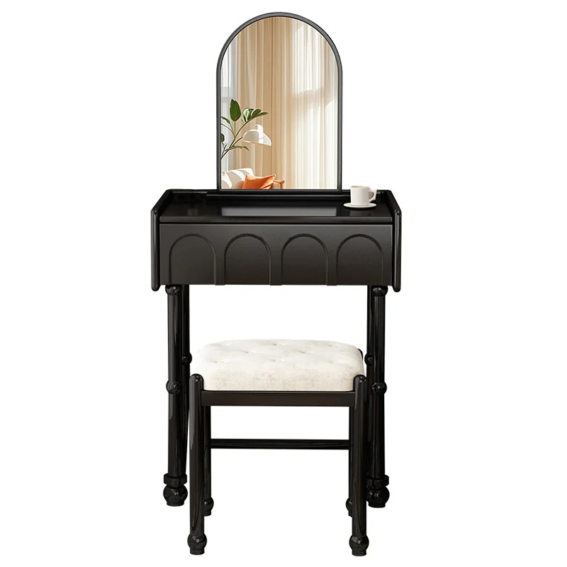 Traditional Vintage Plywood Pine Glass Arched Rectangular Makeup Vanity 1/2 Drawers For Bedroom