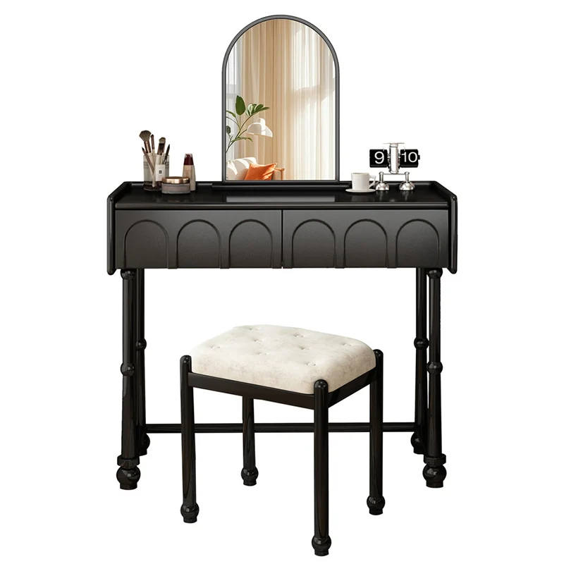 Traditional Vintage Plywood Pine Glass Arched Rectangular Makeup Vanity 1/2 Drawers For Bedroom