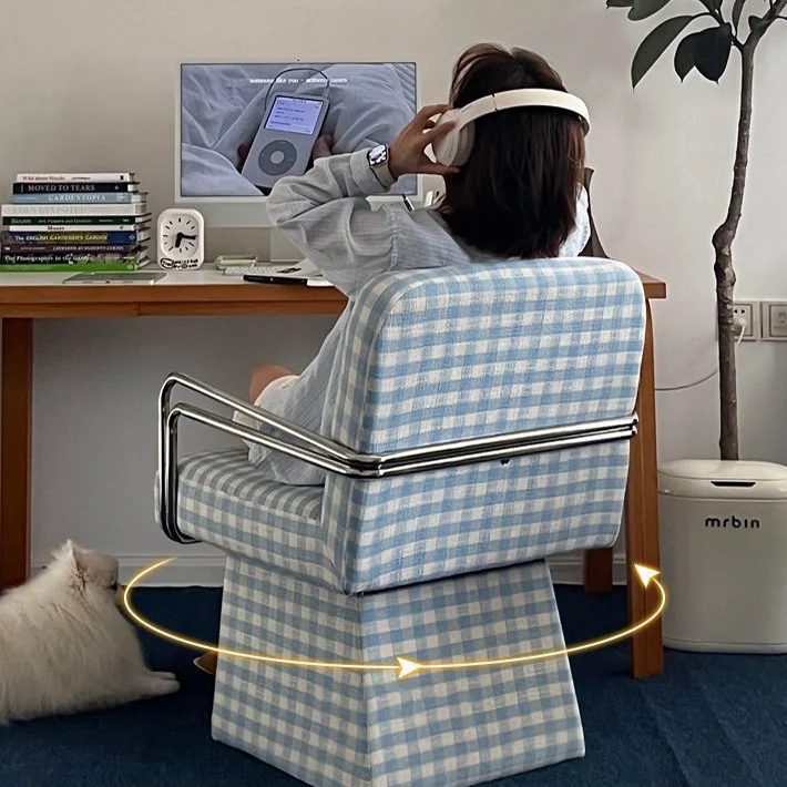 Modern Minimalist Velvet Solid Wood Plywood Steel Swivel Accent Chair Backrest Armrest For Living Room