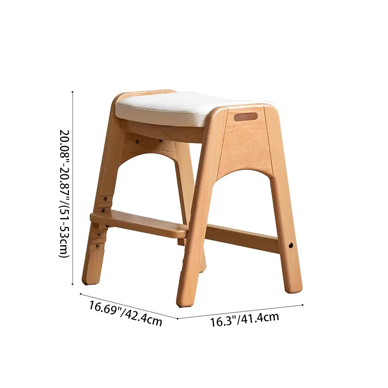 Traditional Japanese Trapezoid Beech Pine Wood PU Leather Adjustable Kids Low Stool For Living Room