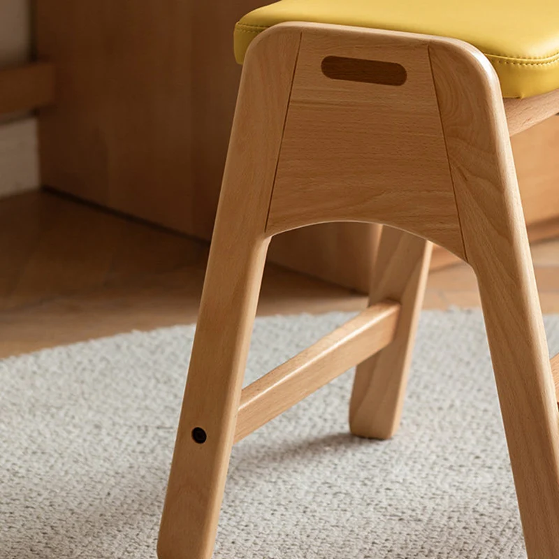 Traditional Japanese Trapezoid Beech Pine Wood PU Leather Adjustable Kids Low Stool For Living Room