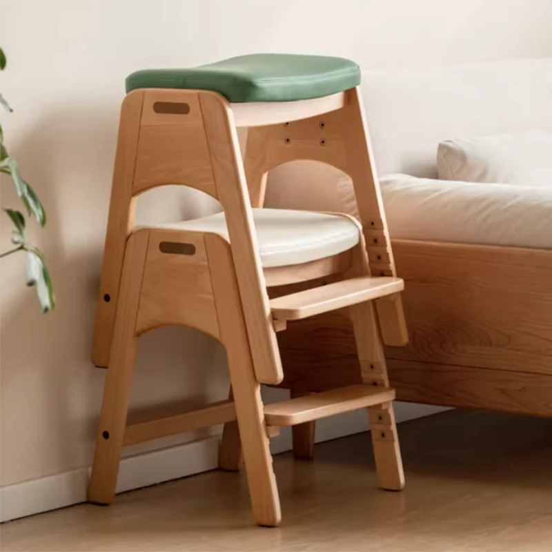 Traditional Japanese Trapezoid Beech Pine Wood PU Leather Adjustable Kids Low Stool For Living Room