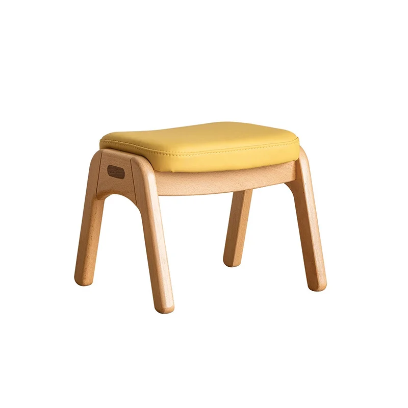 Traditional Japanese Trapezoid Beech Pine Wood PU Leather Adjustable Kids Low Stool For Living Room