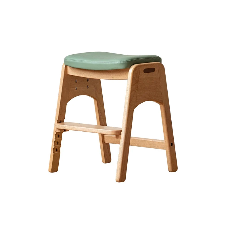 Traditional Japanese Trapezoid Beech Pine Wood PU Leather Adjustable Kids Low Stool For Living Room