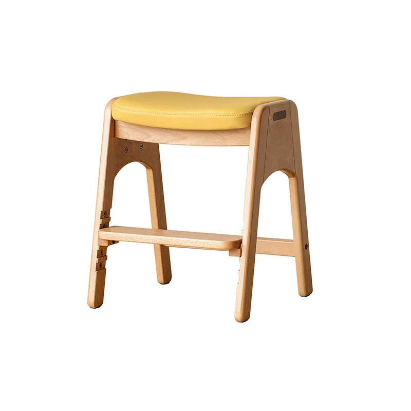 Traditional Japanese Trapezoid Beech Pine Wood PU Leather Adjustable Kids Low Stool For Living Room