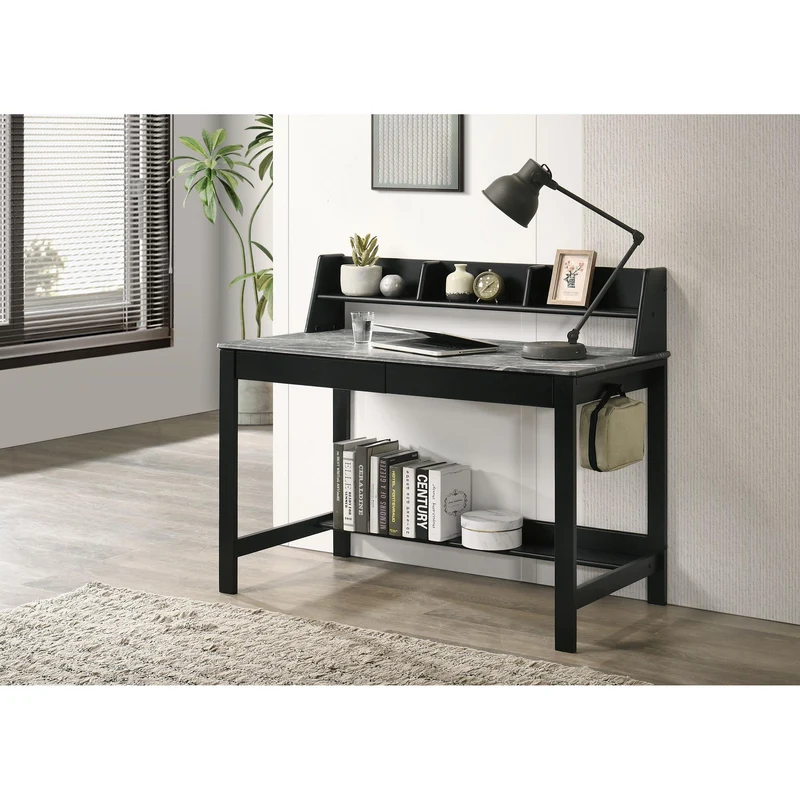 Coaster Furniture Besler 801076 47-inch SmartTop Writing Desk with Shelf - Grey Stone/Black