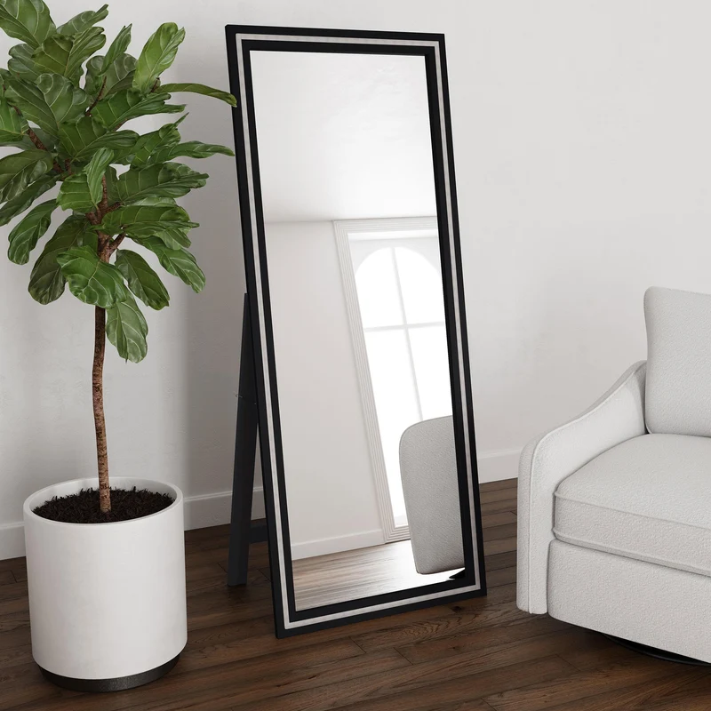 Coaster Furniture Windrose 960962 28 x 67 Inch Tempered LED Standing Mirror - Black