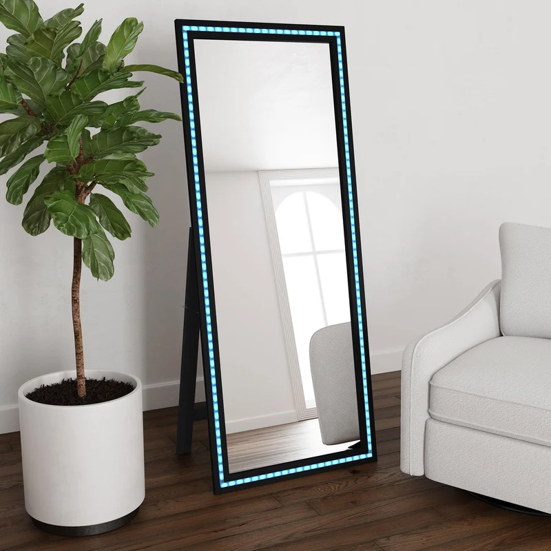 Coaster Furniture Windrose 960962 28 x 67 Inch Tempered LED Standing Mirror - Black