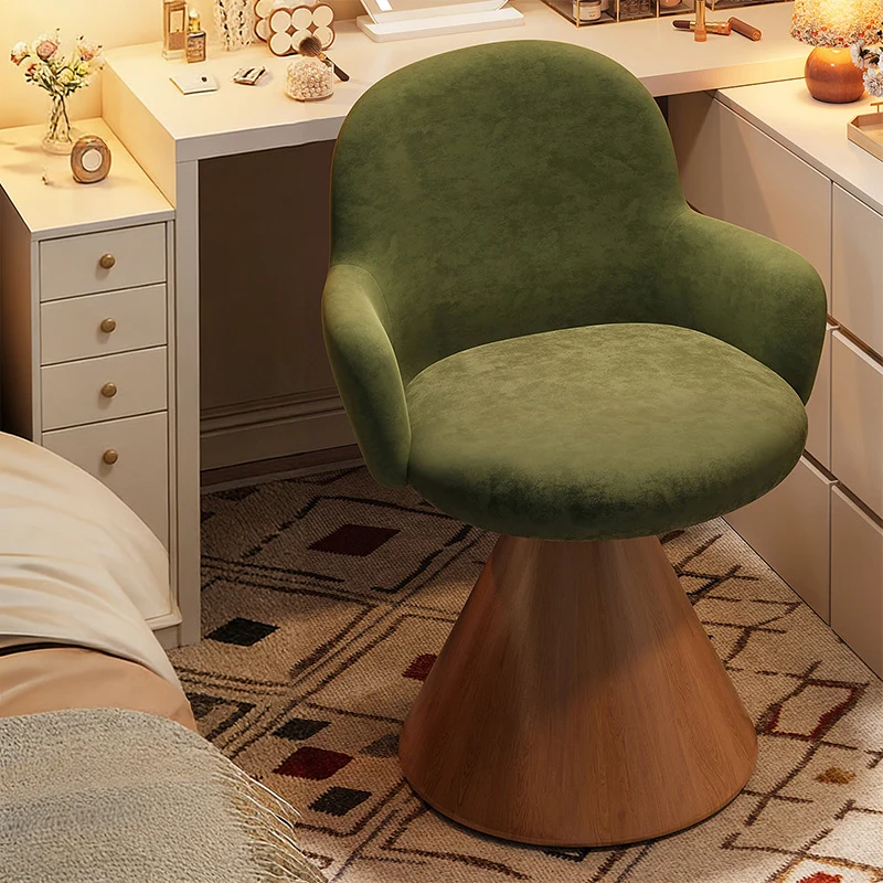 Contemporary Nordic Conical Curved Cotton-Linen Printed Velvet Carbon Steel Rotating Vanity Stool Backrest Armless For Bedroom
