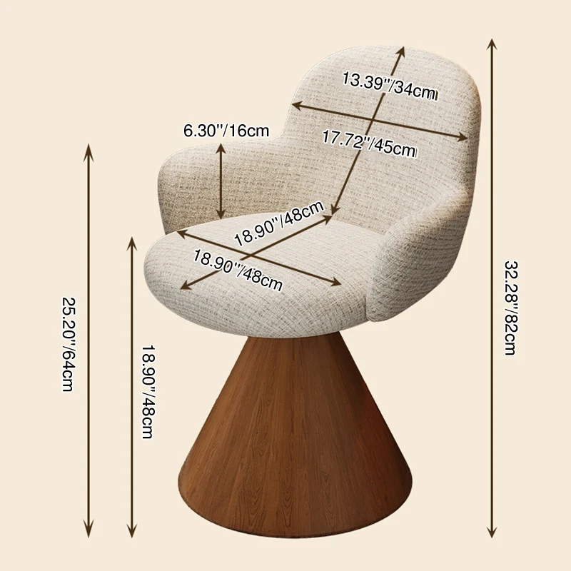 Contemporary Nordic Conical Curved Cotton-Linen Printed Velvet Carbon Steel Rotating Vanity Stool Backrest Armless For Bedroom